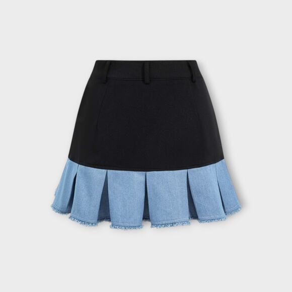 Color Block Patchwork Denim Notched Lapel Blazer & Skirt Set – Micas XL - Picture 5 of 8